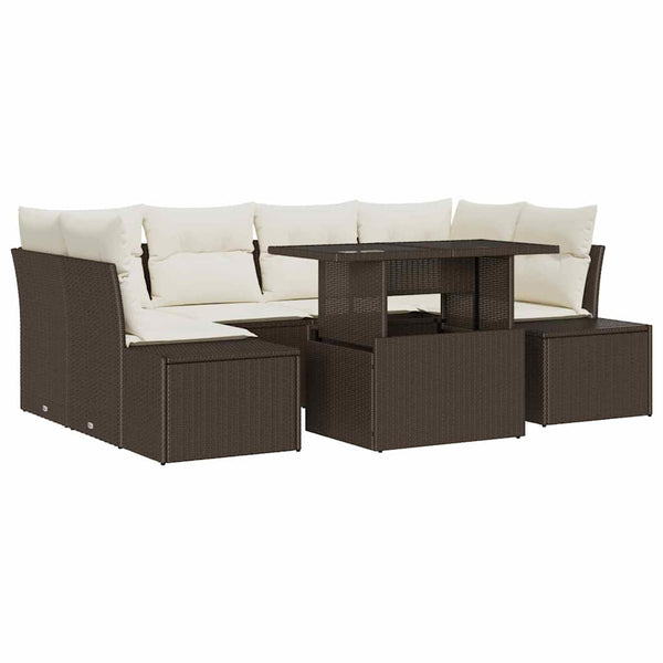 vidaXL Salon de jardin avec coussins 7 pcs Résine tressée Marron et Crème