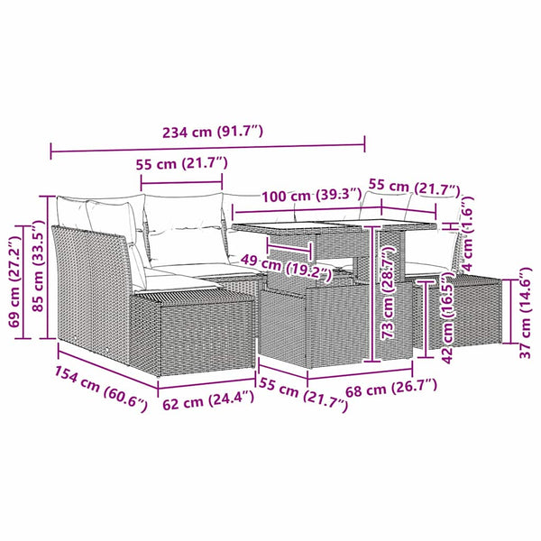 vidaXL Salon de jardin avec coussins 7 pcs Résine tressée Marron et Crème