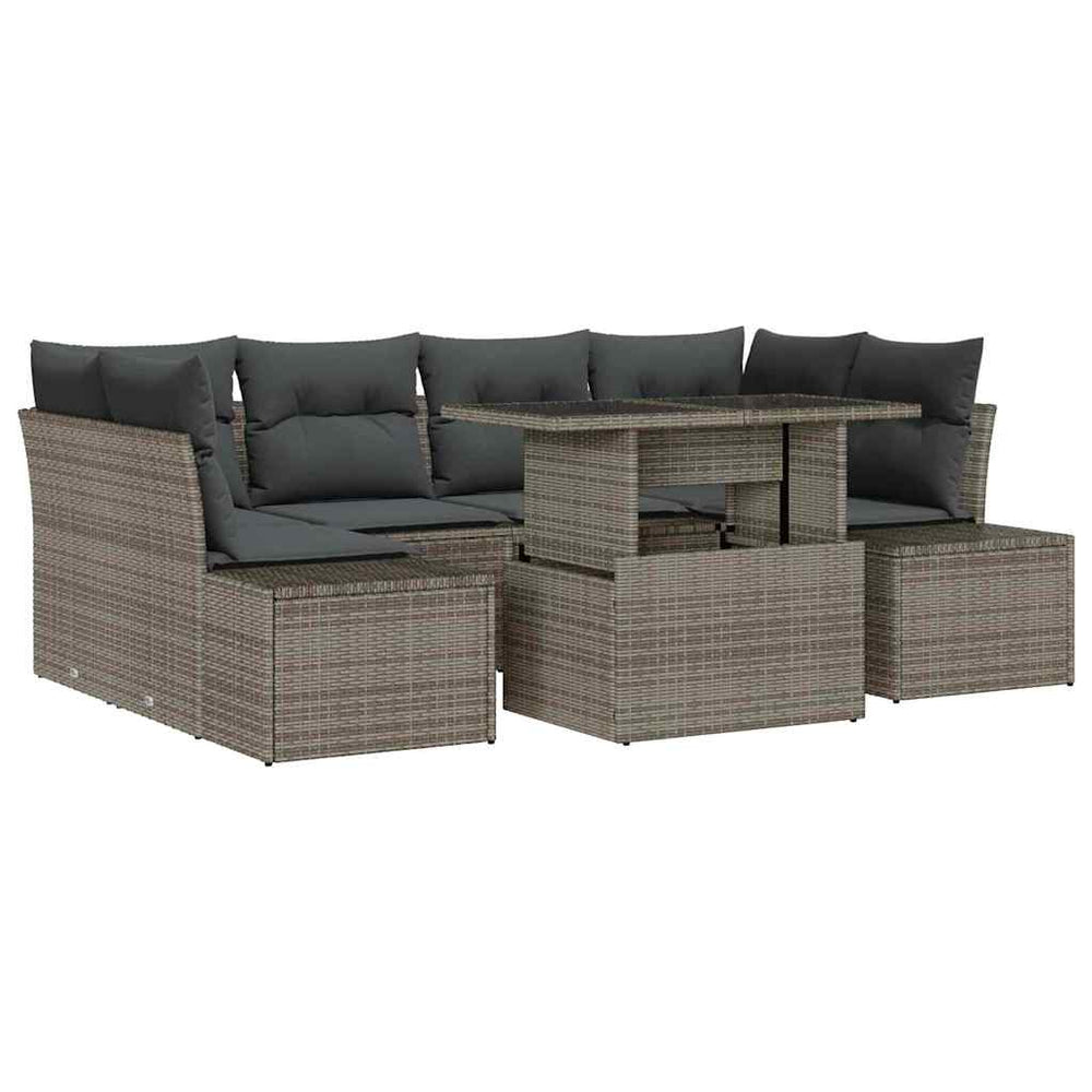 Graues Poly-Rattan Sofa Set mit Kissen, 7-teilig