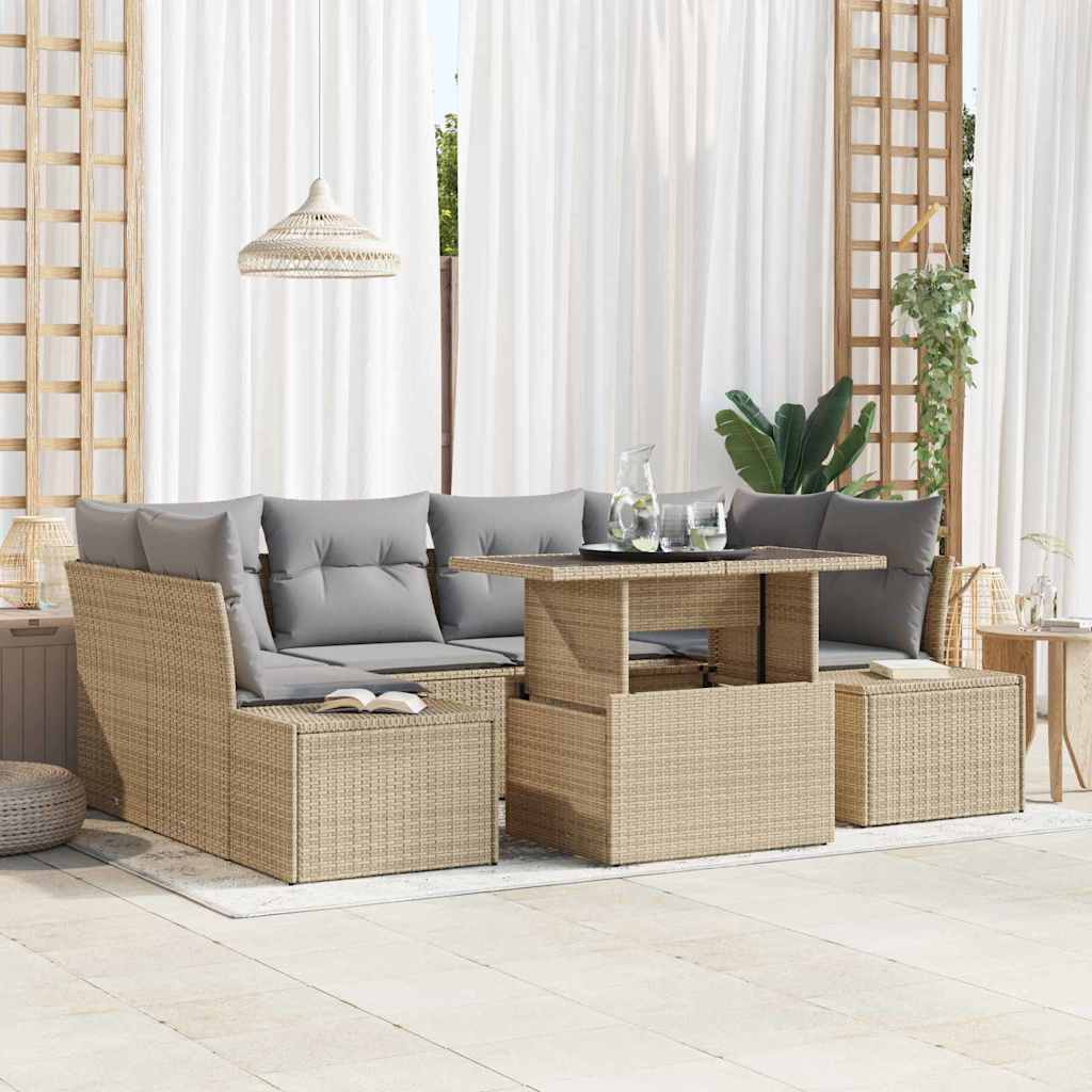 Poly Rattan Sofa Set Beige/Hellgrau 7-teilig