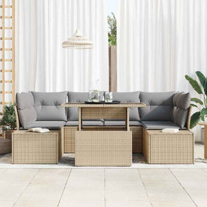 Poly Rattan Sofa Set Beige/Hellgrau 7-teilig