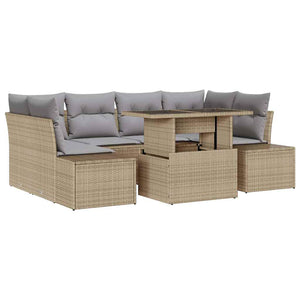 Poly Rattan Sofa Set Beige/Hellgrau 7-teilig