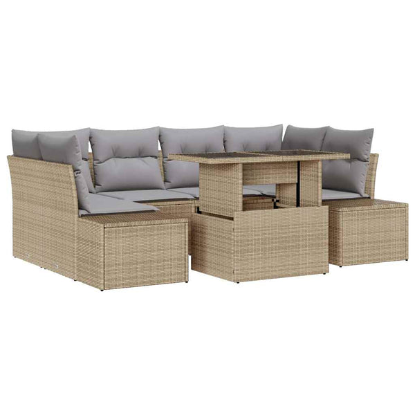 Poly Rattan Sofa Set Beige/Hellgrau 7-teilig