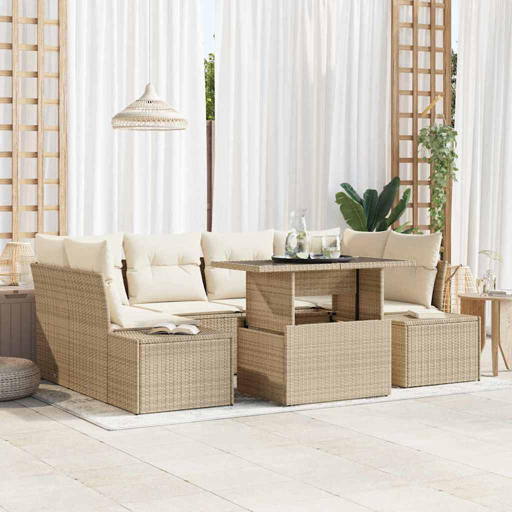 Poly Rattan Gartensofa Set Beige/Creme 7-teilig