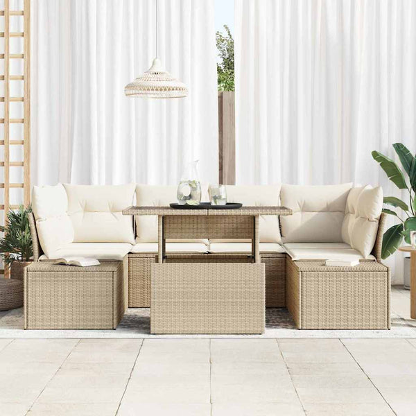 Poly Rattan Gartensofa Set Beige/Creme 7-teilig