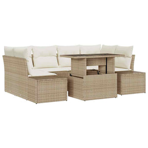 Poly Rattan Gartensofa Set Beige/Creme 7-teilig