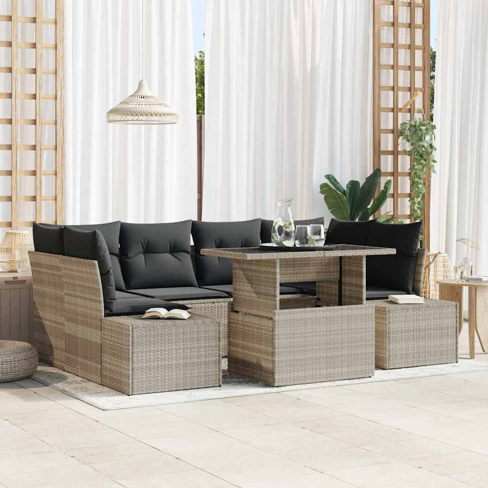 Poly Rattan Sofa Set Hellgrau 7-teilig
