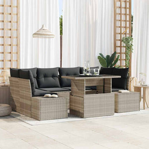 Poly Rattan Sofa Set Hellgrau 7-teilig