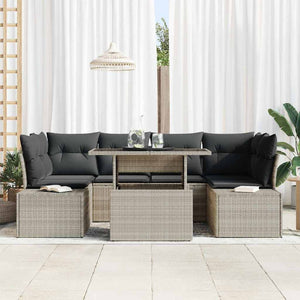 Poly Rattan Sofa Set Hellgrau 7-teilig
