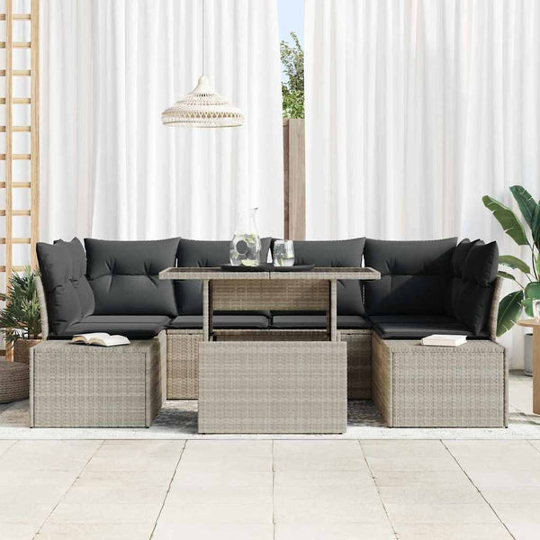 Poly Rattan Sofa Set Hellgrau 7-teilig