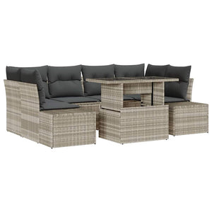 Poly Rattan Sofa Set Hellgrau 7-teilig
