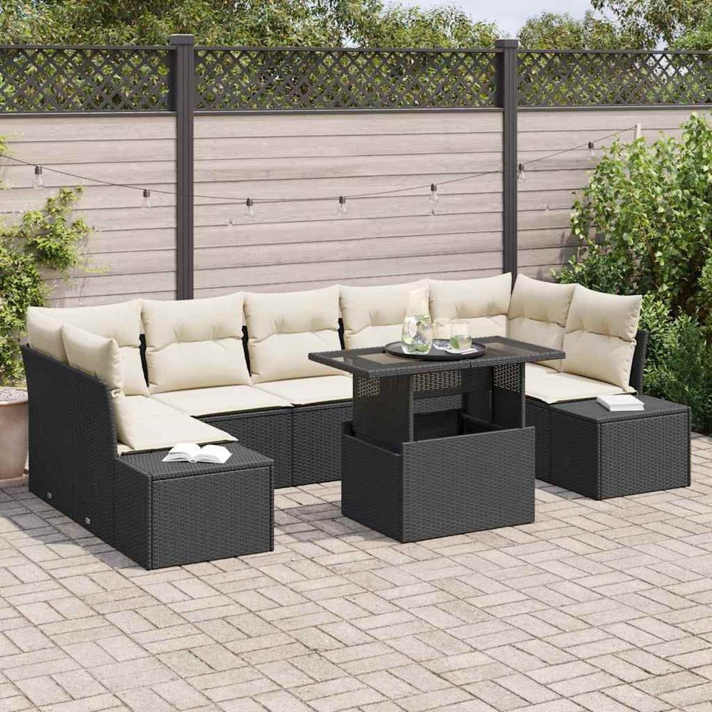 Poly Rattan Sofa Set Schwarz & Creme