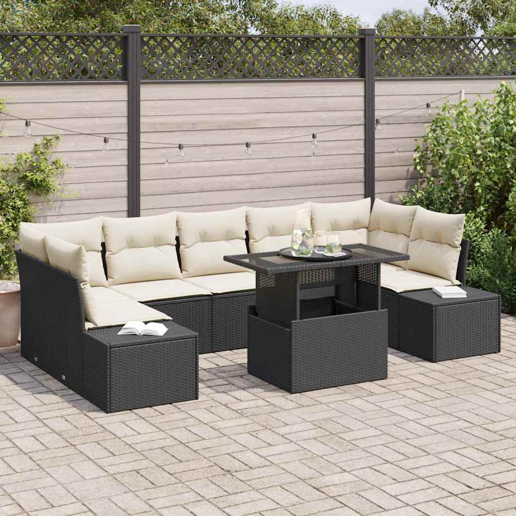 vidaXL Salon de jardin avec coussins 8 pcs Noir et crème Résine tressée