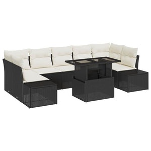 vidaXL Salon de jardin avec coussins 8 pcs Noir et crème Résine tressée