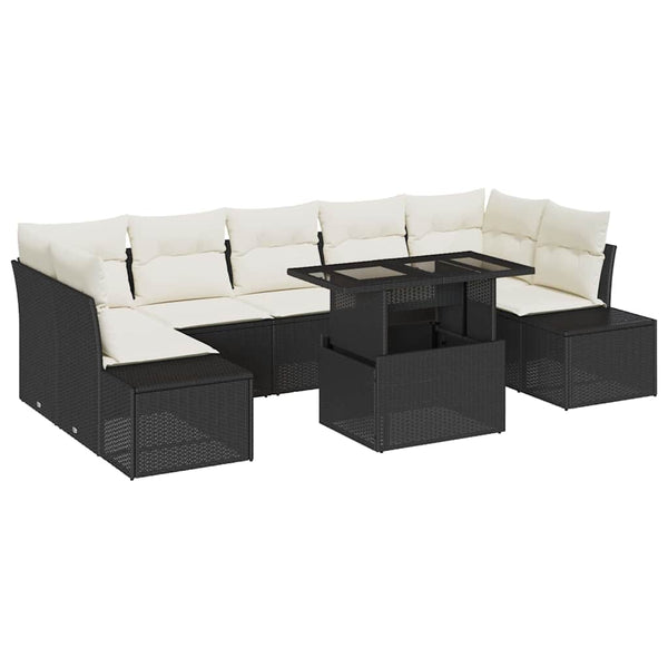 vidaXL Salon de jardin avec coussins 8 pcs Noir et crème Résine tressée