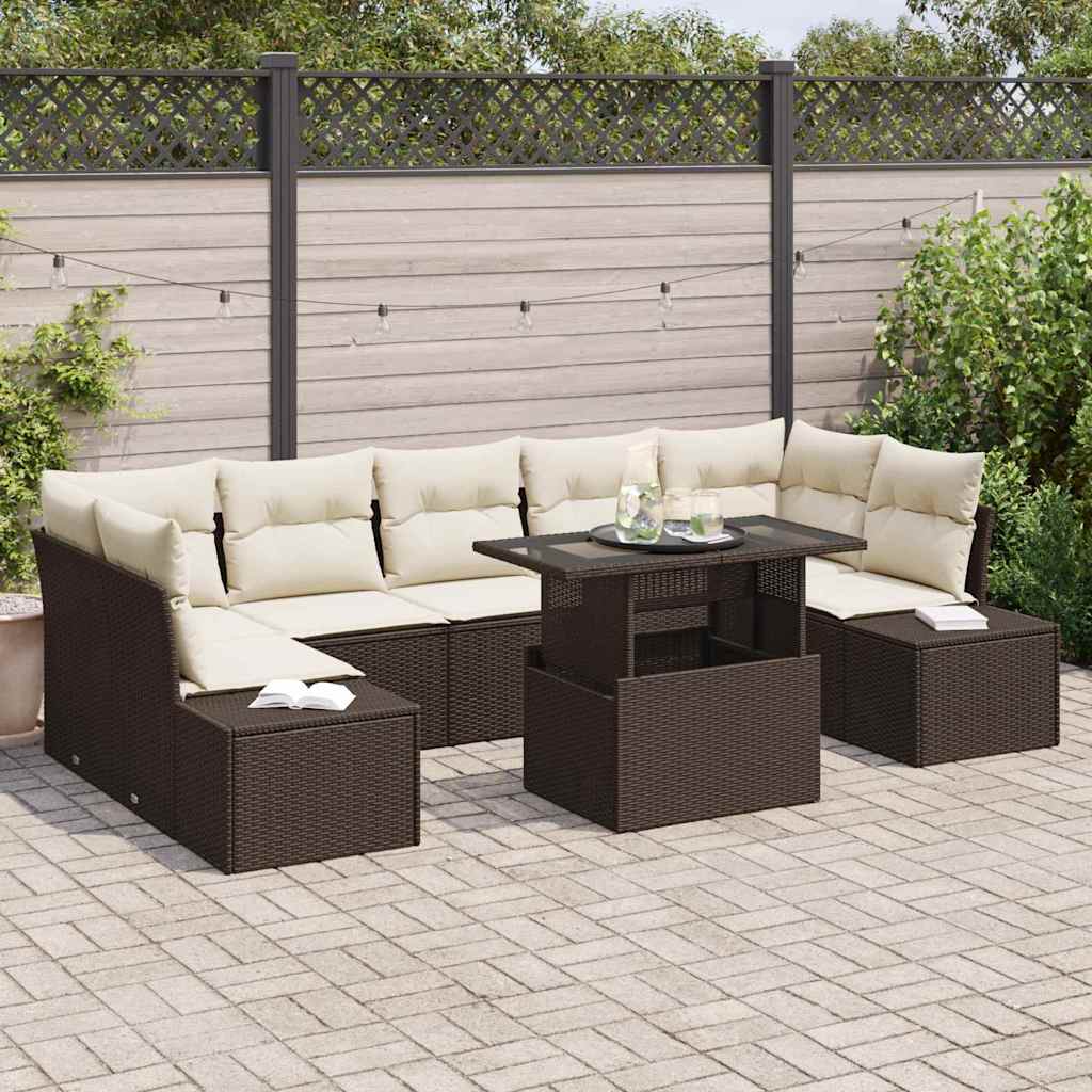 vidaXL Ensemble de canapés avec coussins 8 pcs Marron et Crème Poly-rotin