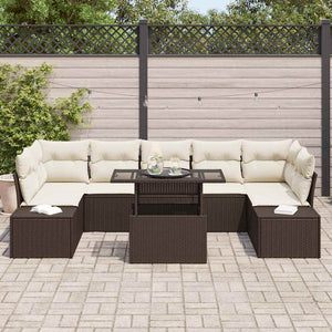 vidaXL Ensemble de canapés avec coussins 8 pcs Marron et Crème Poly-rotin