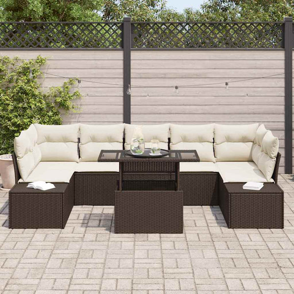 vidaXL Ensemble de canapés avec coussins 8 pcs Marron et Crème Poly-rotin