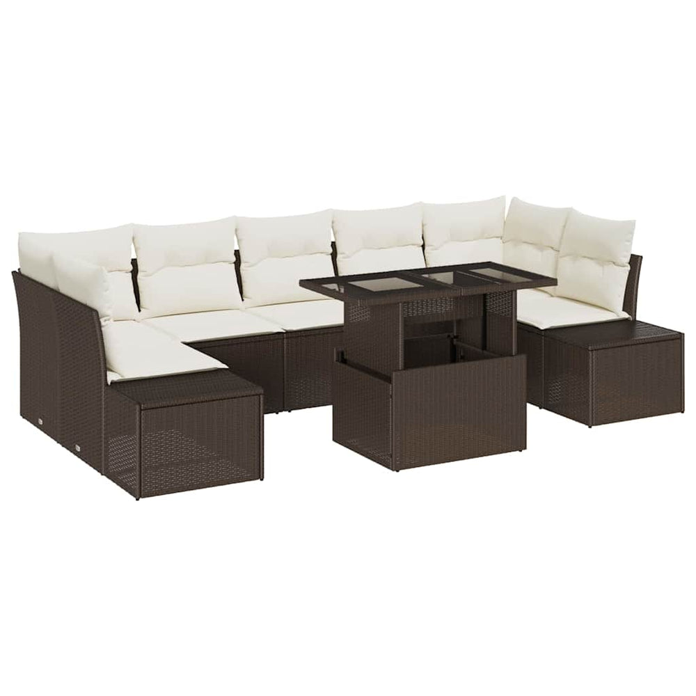 Poly Rattan Sofa Set Braun Creme 8-teilig