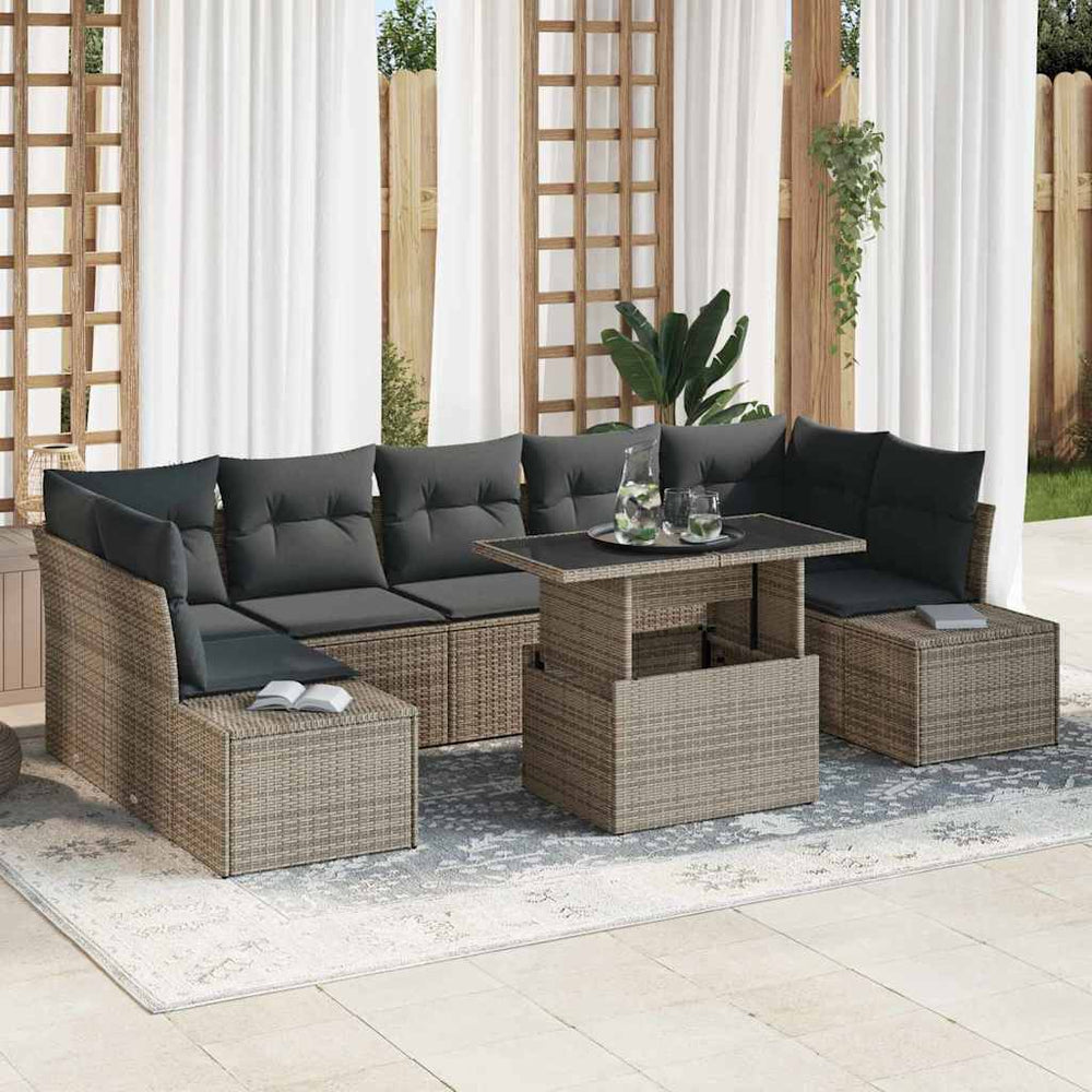 vidaXL Salon de jardin avec coussins 8 pcs Gris résine tressée