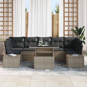 Graues Poly-Rattan Sofa Set mit Kissen - 8-teilig