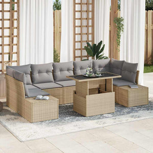 Poly Rattan Sofa Set mit Kissen, Beige/Hellgrau, 8-teilig