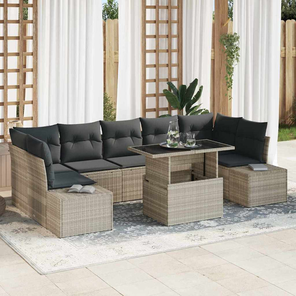 Hellgraues Poly-Rattan Sofa Set mit Kissen, 8-teilig