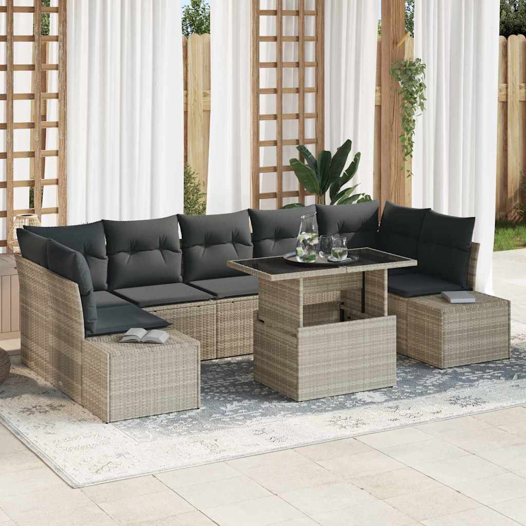 vidaXL Salon de jardin avec coussins 8 pcs Gris clair Résine tressée