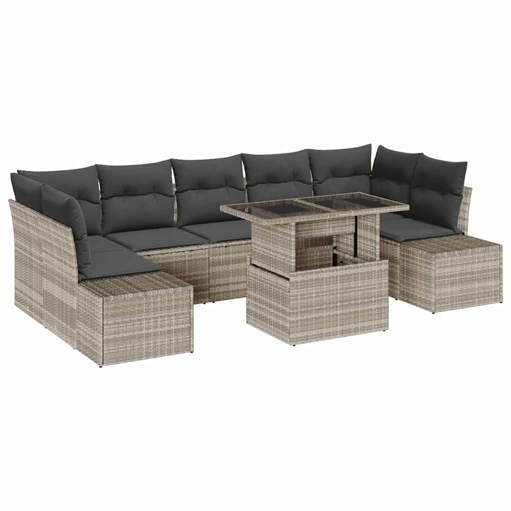 Hellgraues Poly-Rattan Sofa Set mit Kissen, 8-teilig