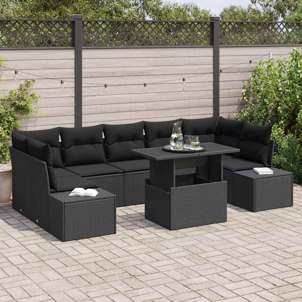 vidaXL Salon de jardin avec coussins 8 pcs Résine tressée Noir