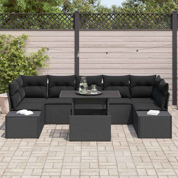 vidaXL Salon de jardin avec coussins 8 pcs Résine tressée Noir
