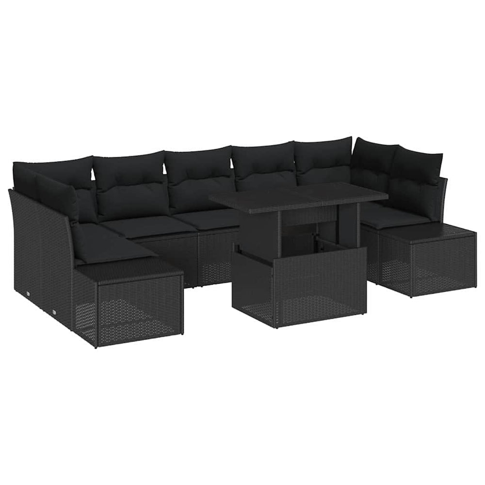 Poly Rattan Sofa Set Schwarz mit Kissen