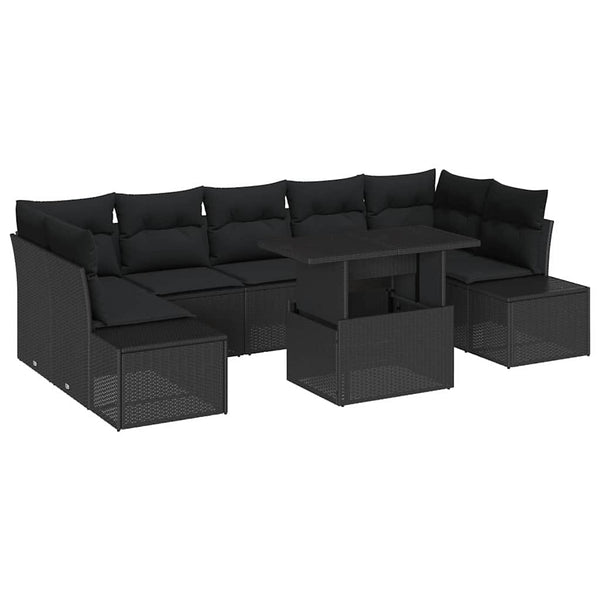 vidaXL Salon de jardin avec coussins 8 pcs Résine tressée Noir