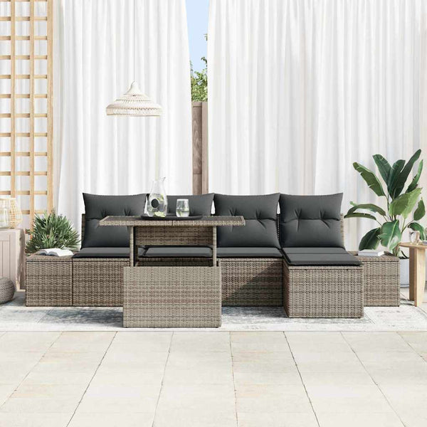 Gartensofa Set Grau Poly Rattan mit Kissen
