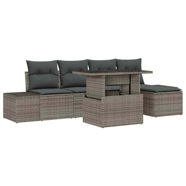 Gartensofa Set Grau Poly Rattan mit Kissen