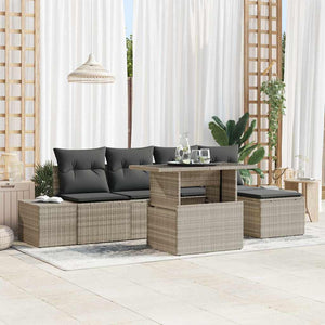 Gartensofa Set Hellgrau Poly-Rattan 6-teilig