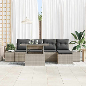Gartensofa Set Hellgrau Poly-Rattan 6-teilig