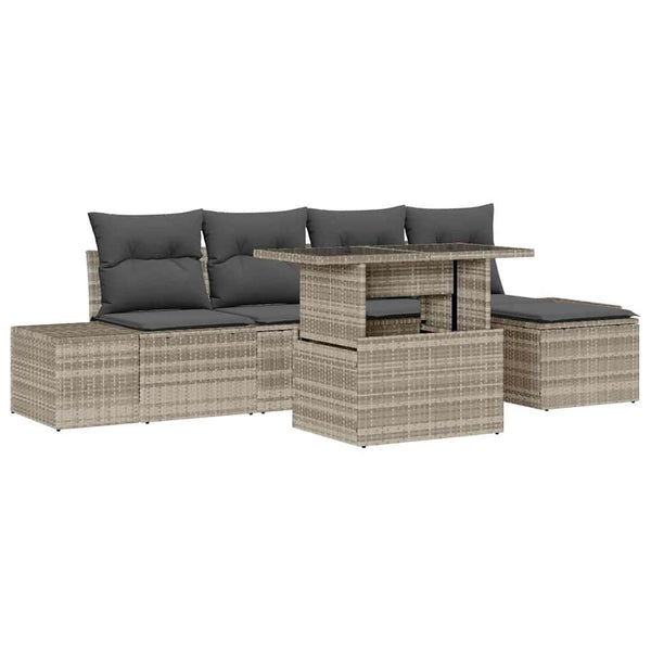 Gartensofa Set Hellgrau Poly-Rattan 6-teilig