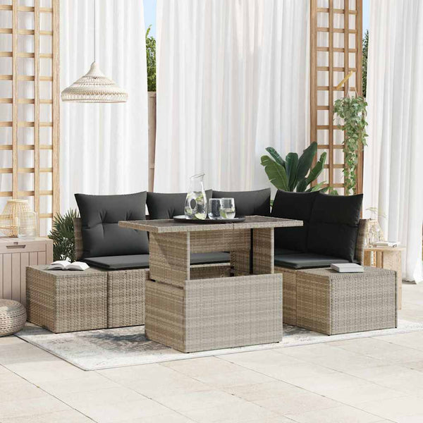 Gartensofa Set Hellgrau Poly-Rattan 5-teilig