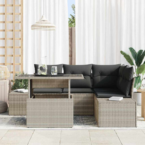Gartensofa Set Hellgrau Poly-Rattan 5-teilig