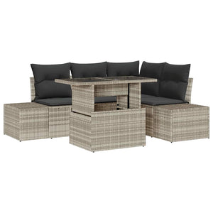Gartensofa Set Hellgrau Poly-Rattan 5-teilig