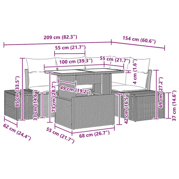 Gartensofa Set Hellgrau Poly-Rattan 5-teilig