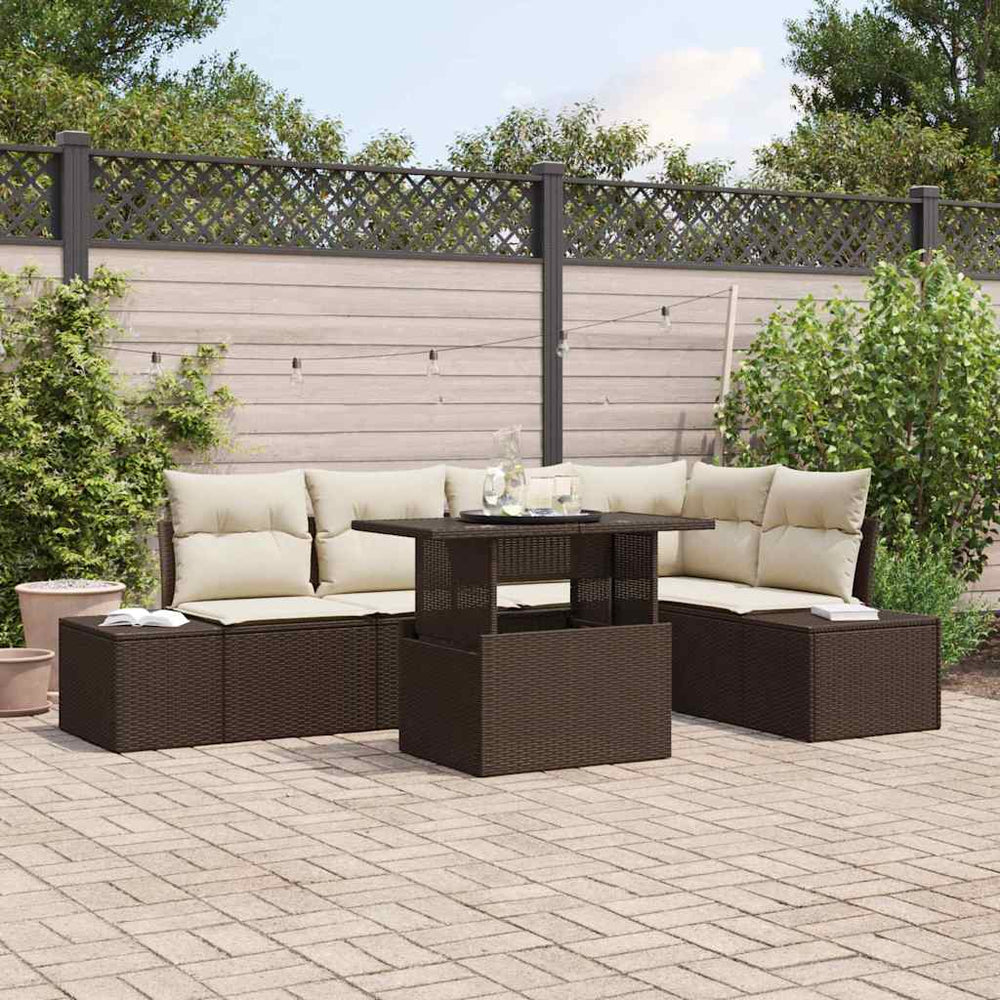 Garten Sofa Set Braun Poly Rattan 6-teilig