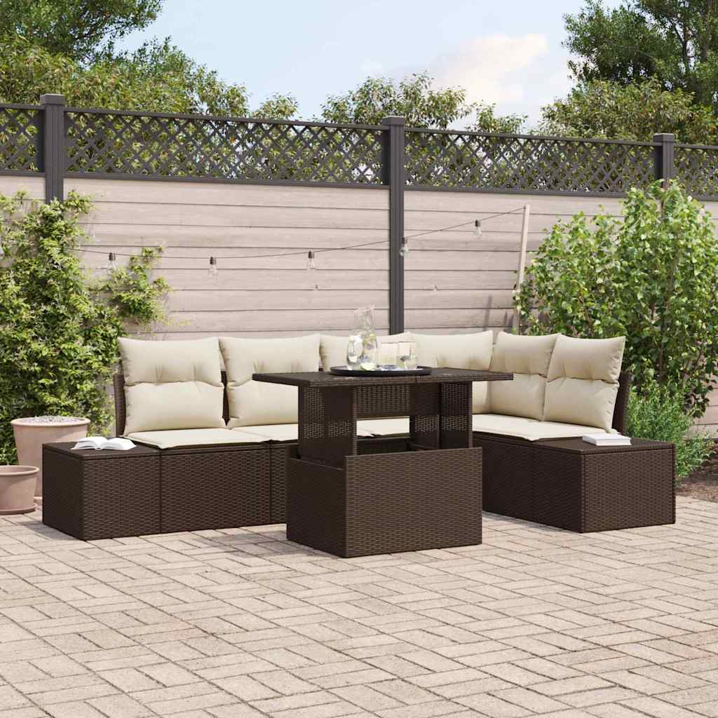 Garten Sofa Set Braun Poly Rattan 6-teilig