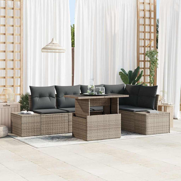 Garten Sofa Set Grau Poly Rattan 6-teilig