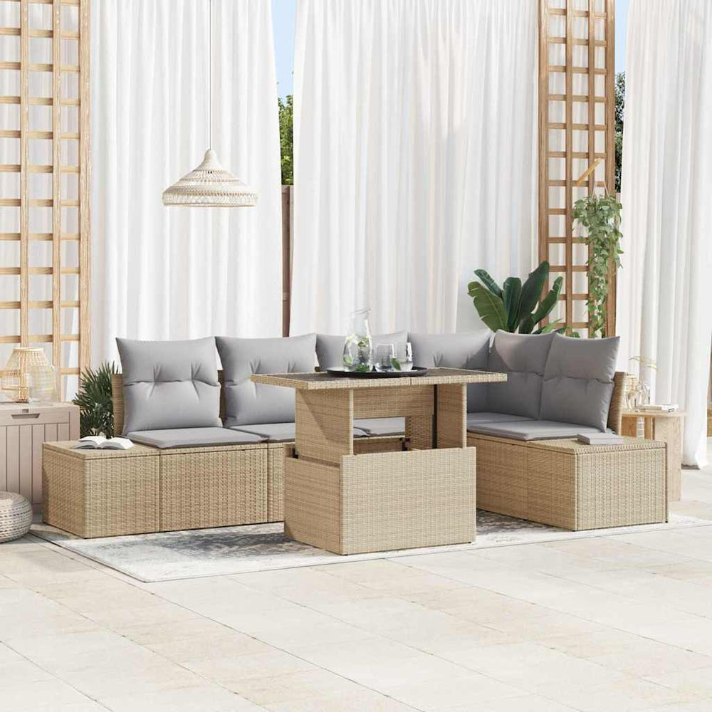 vidaXL Salon de jardin 6 pcs avec coussins beige résine tressée