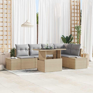 Garten Sofa Set Beige Poly Rattan 6-teilig
