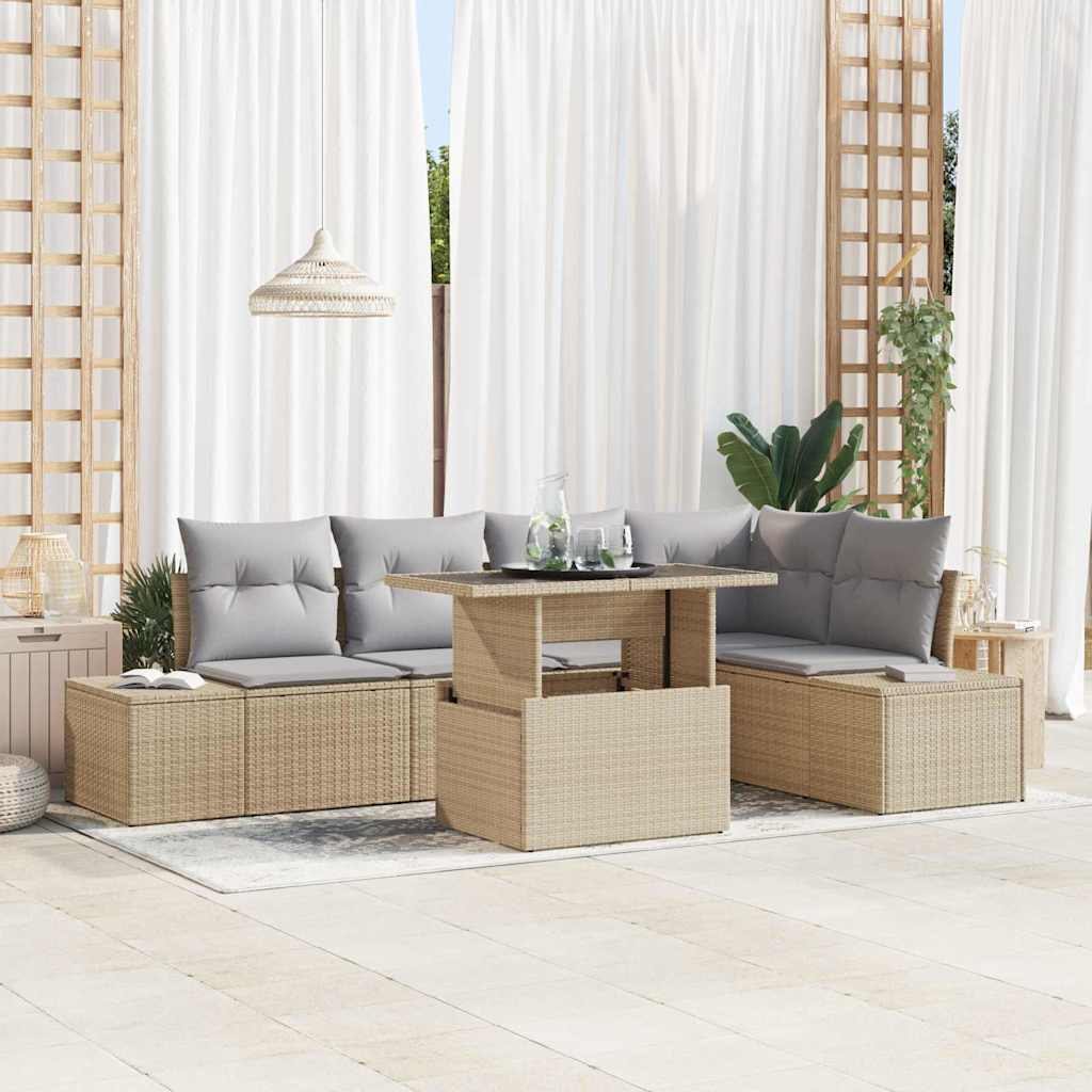 Garten Sofa Set Beige Poly Rattan 6-teilig