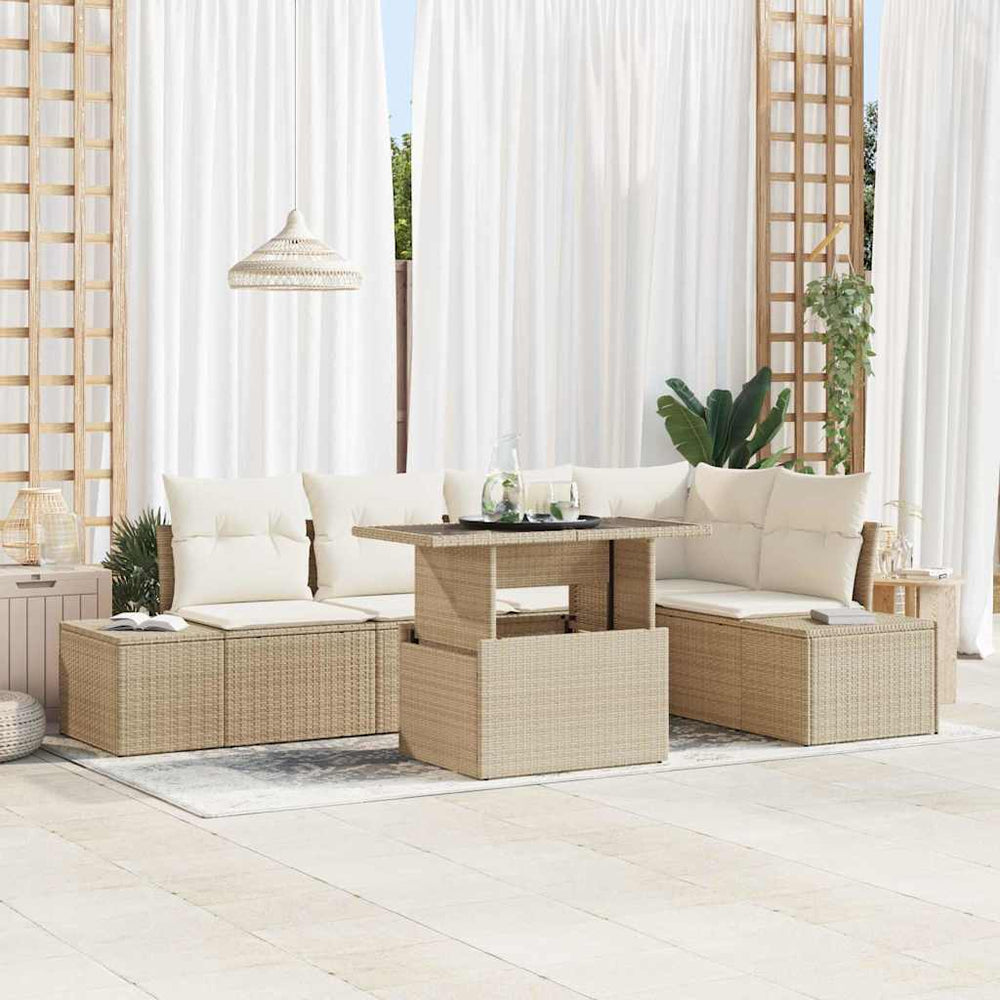 Gartensofa Set Beige Poly Rattan 6-teilig