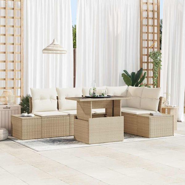Gartensofa Set Beige Poly Rattan 6-teilig